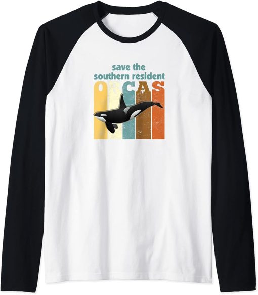 Save the Southern Resident Orcas Orca Vintage Retro Raglan Baseball Tee