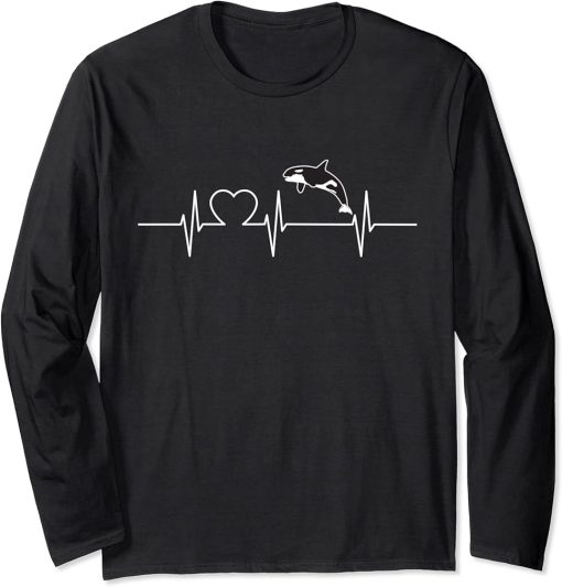 Orcas Cool Heartbeat Design with a Orca Long Sleeve T-Shirt