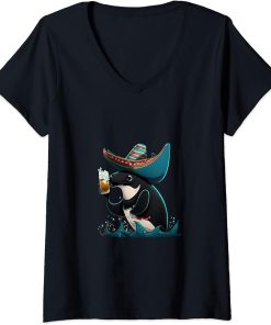 Womens Cute Orca Animal Lovers Orca Drinking Beer V-Neck T-Shirt